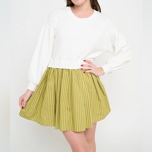 NWT Meet Me in Santorini Striped Knit Poplin Two-fer Mini Dress Size Large